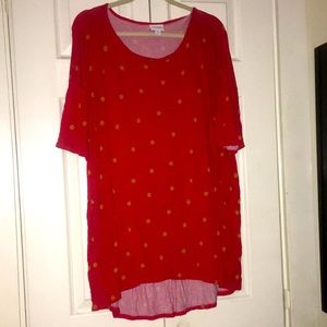 XL LulaRoe Rare red with gold polka dot print Irma style shirt fits like 2XL
